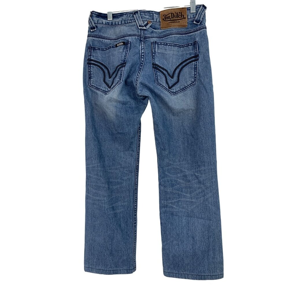 Von Dutch Mens Blue Jeans Size 30 x 26 Short Crop Straight Leg Vintage RW10339